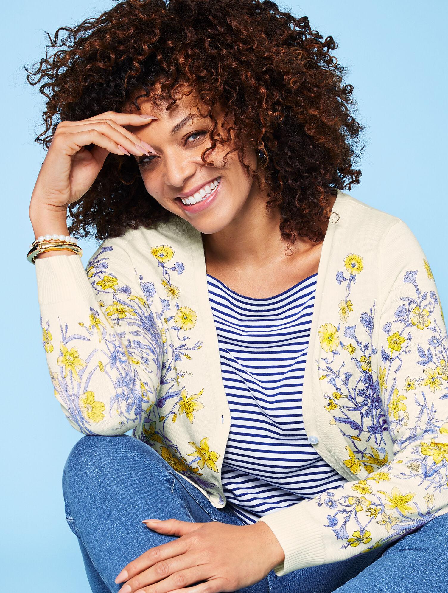 V-Neck Cardigan - Whimsical Floral