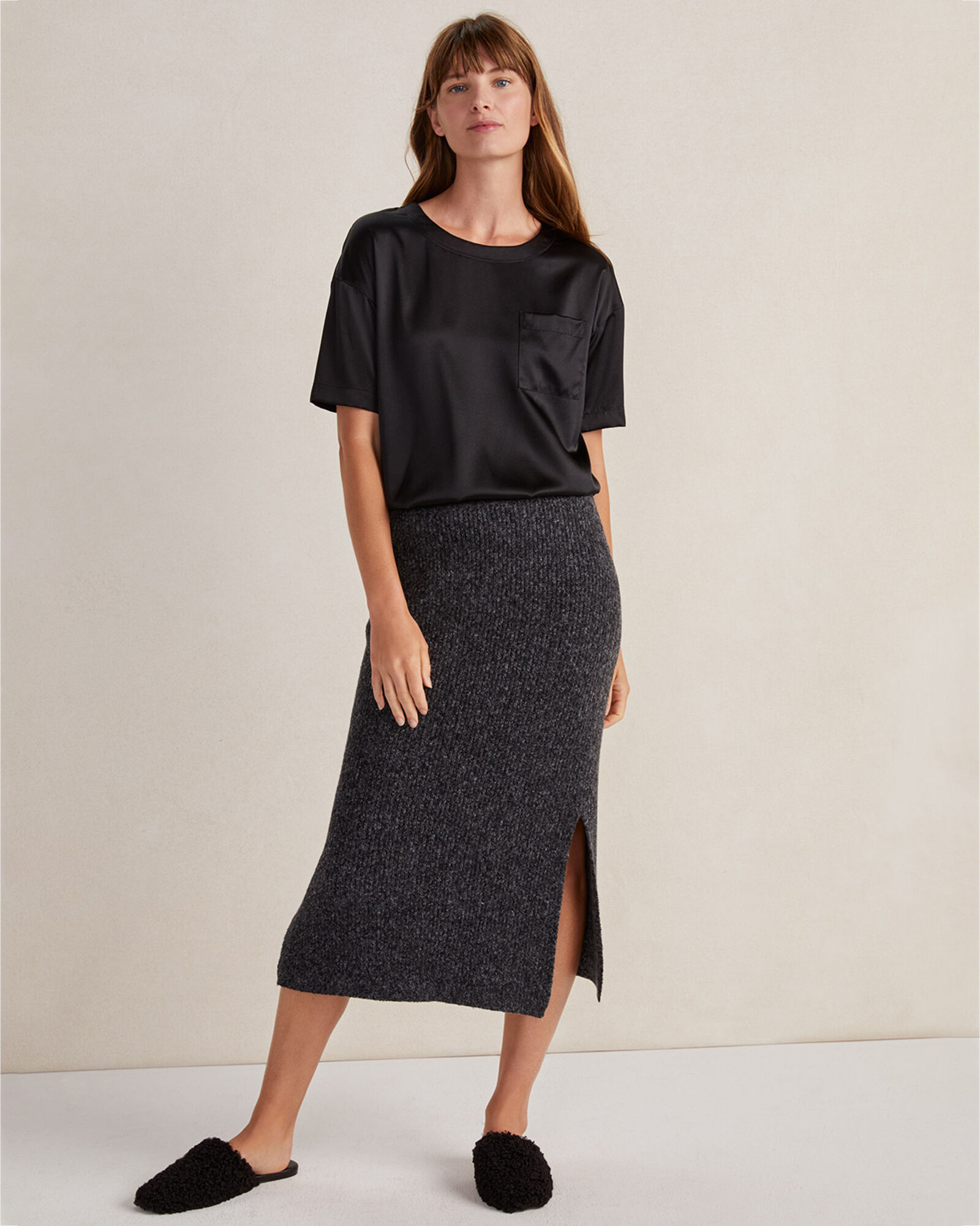 Go Couture Pull On Ribbed Midi Skirt Size S