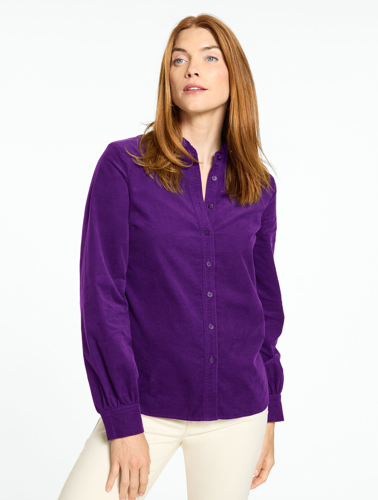 Ruffle Neck Corduroy Top