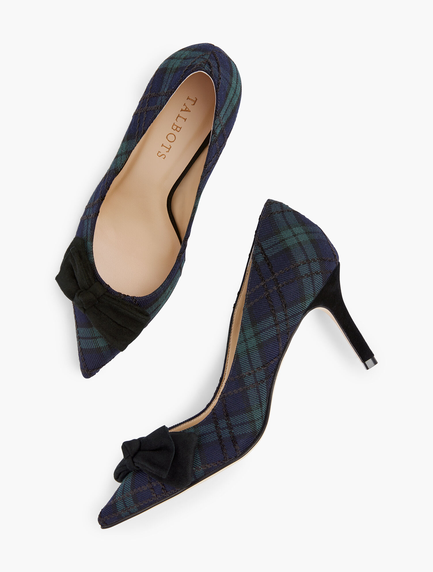 Erica Bow Pumps - Black Watch Plaid