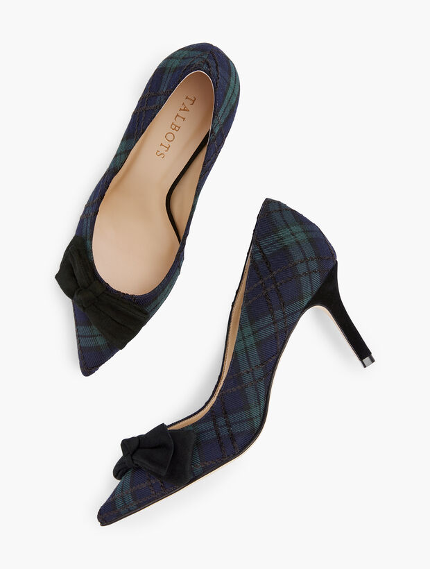 Erica Bow Pumps - Black Watch Plaid