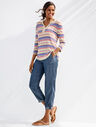 Linen-Blend Split-Neck Sweater - Stripe