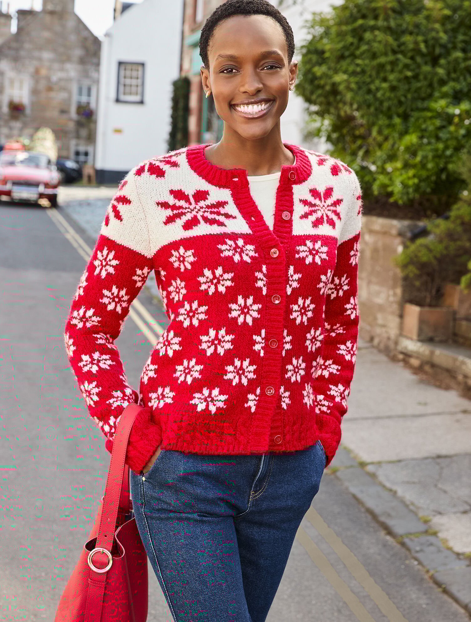 Crewneck Cardigan - Snowflake Fair Isle | Talbots