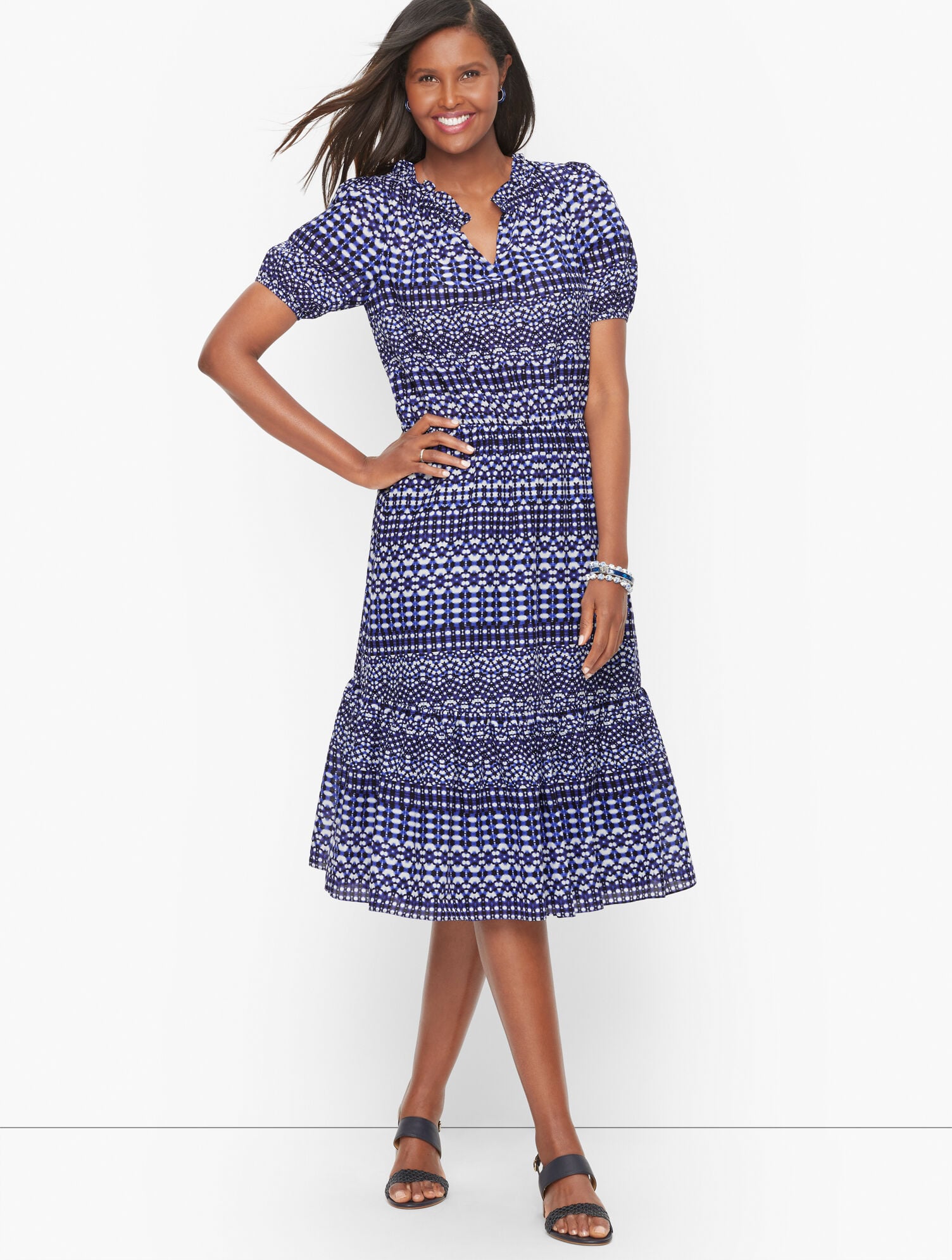 Shibori Geo Tiered Fit & Flare Dress | Talbots Shibori Geo Tiered Fit & Flare Dress | Talbots