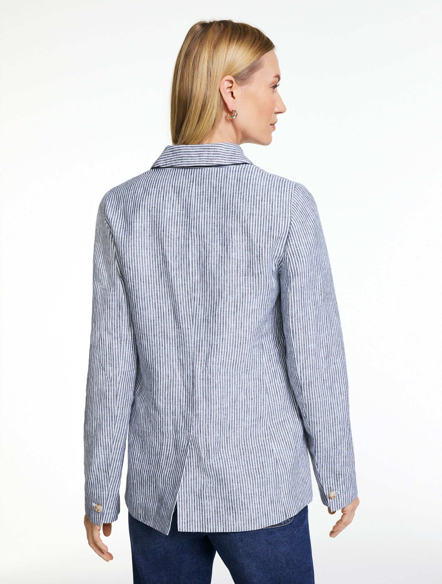 Classic Linen Single Button Blazer - Spring Stripe
