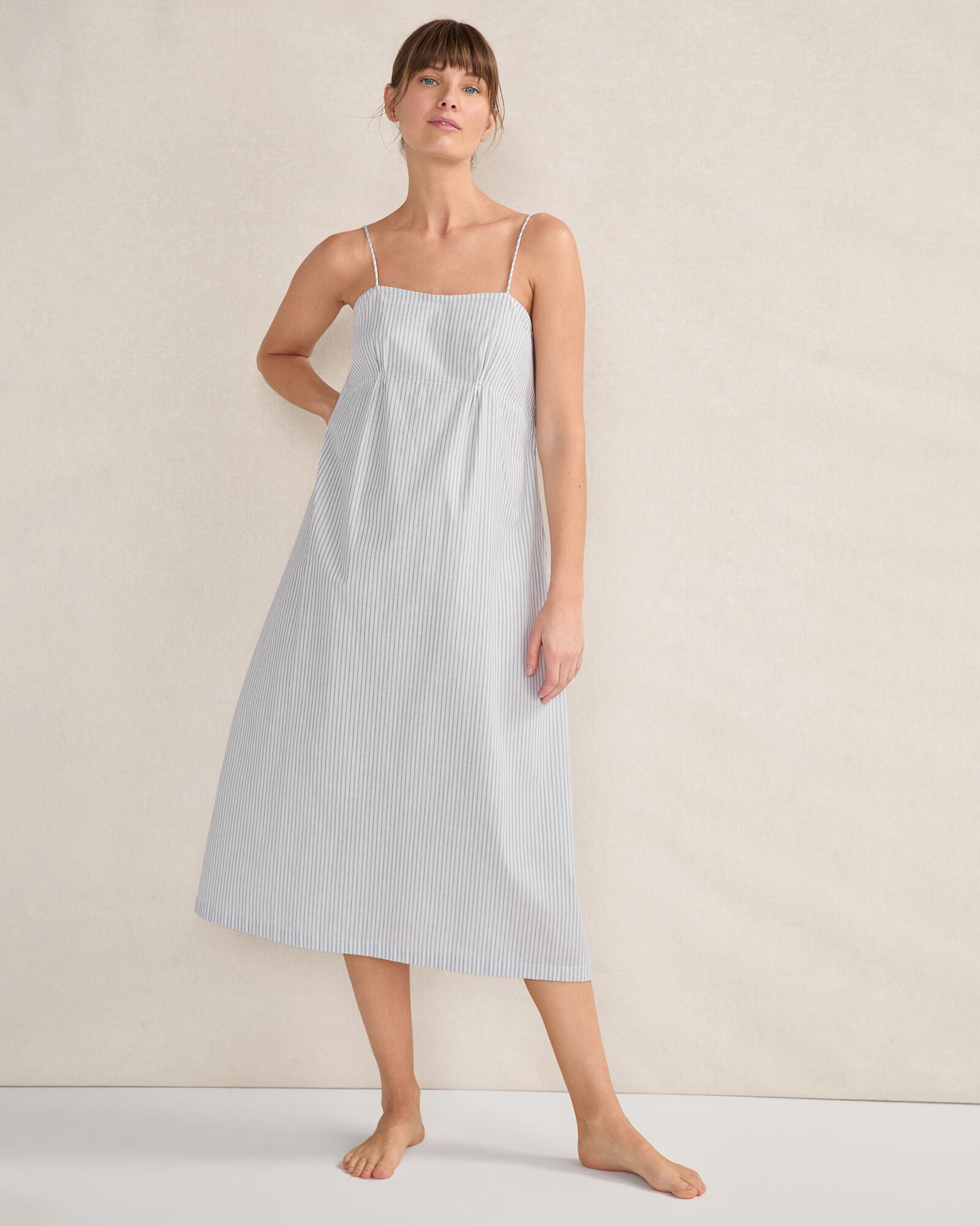 Organic Cotton Poplin Delicate Stripe Sleep Dress
