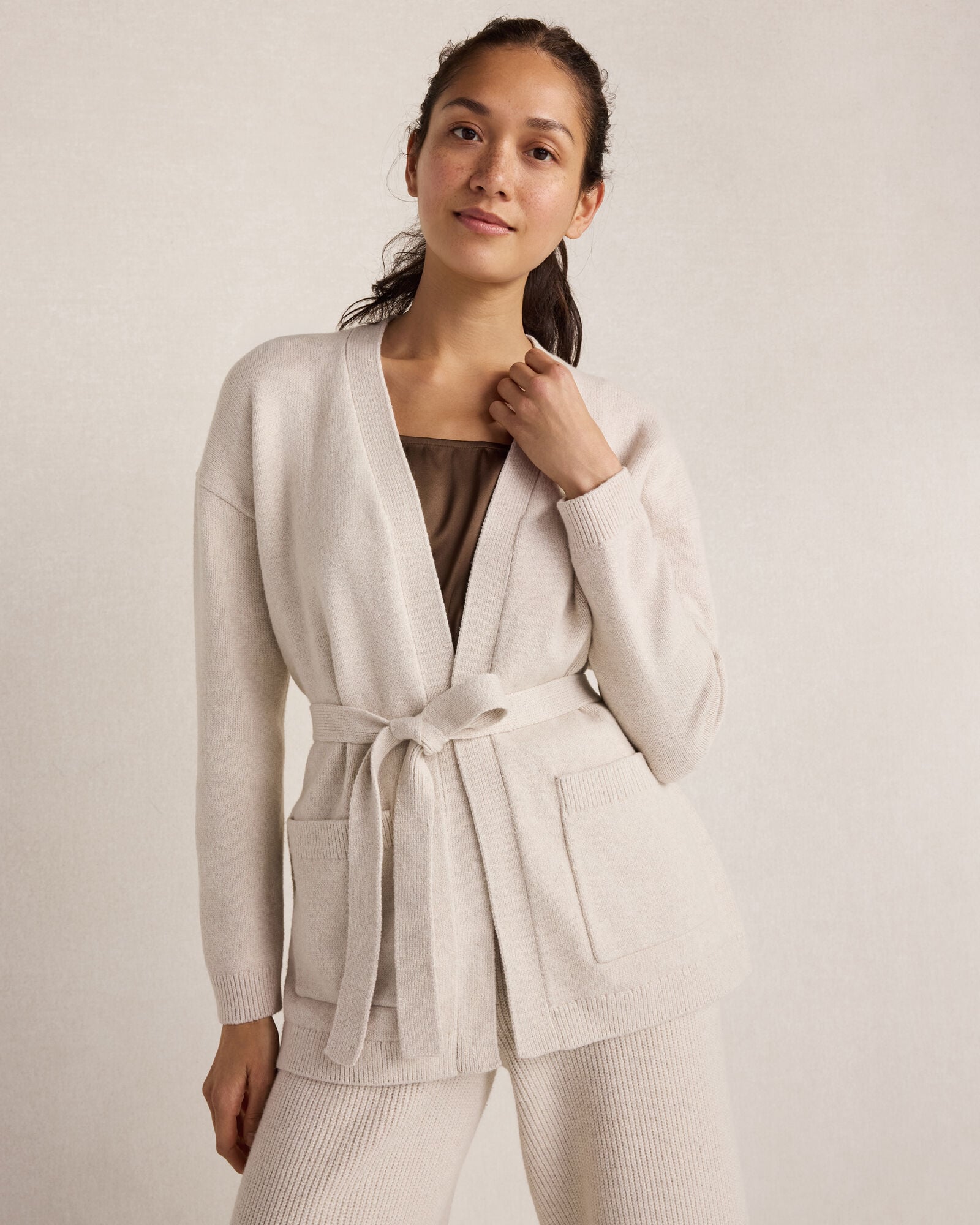 Cotton Blend Belted Cardigan