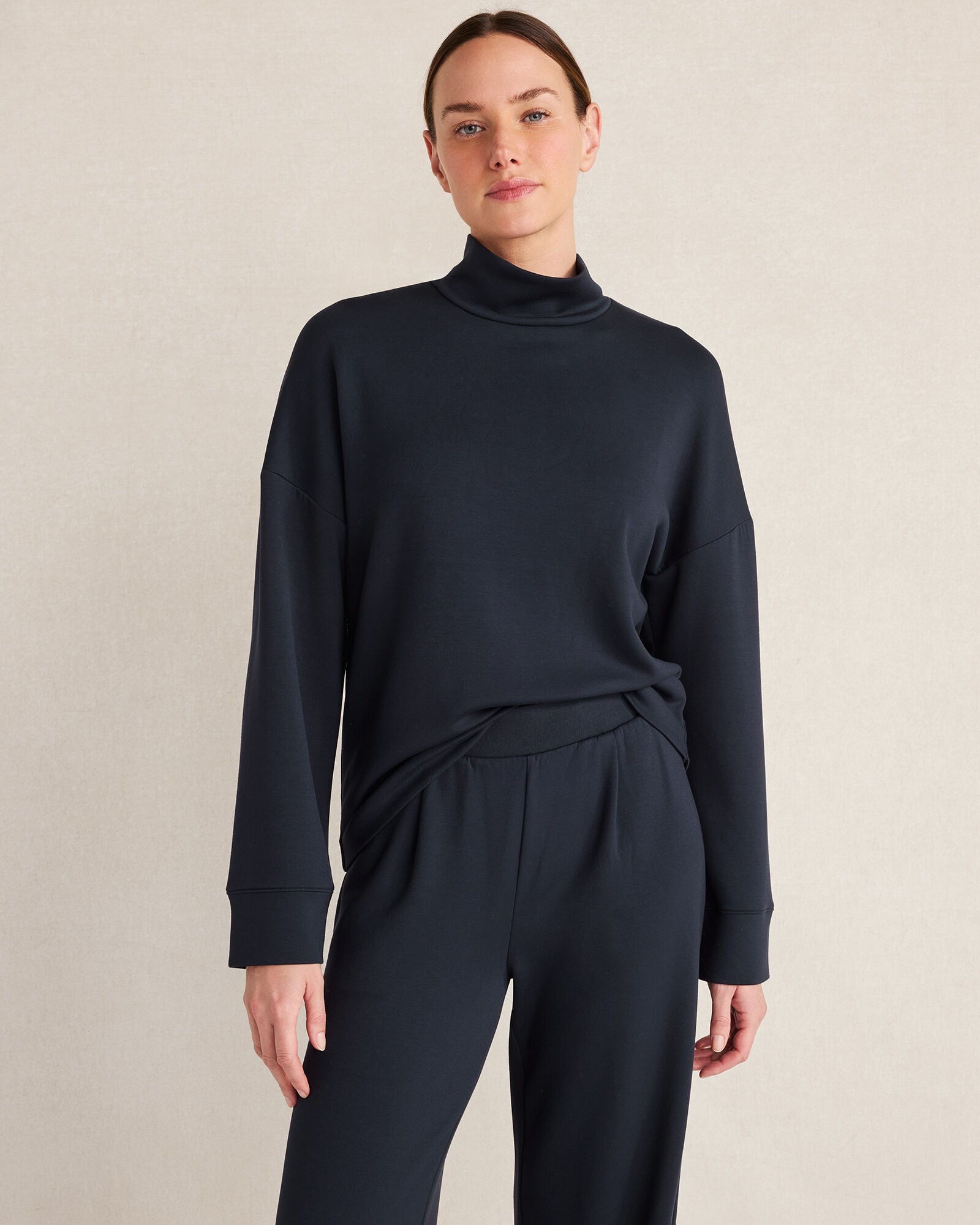 MOCK NECK PADDED KNIT TOP main image 0