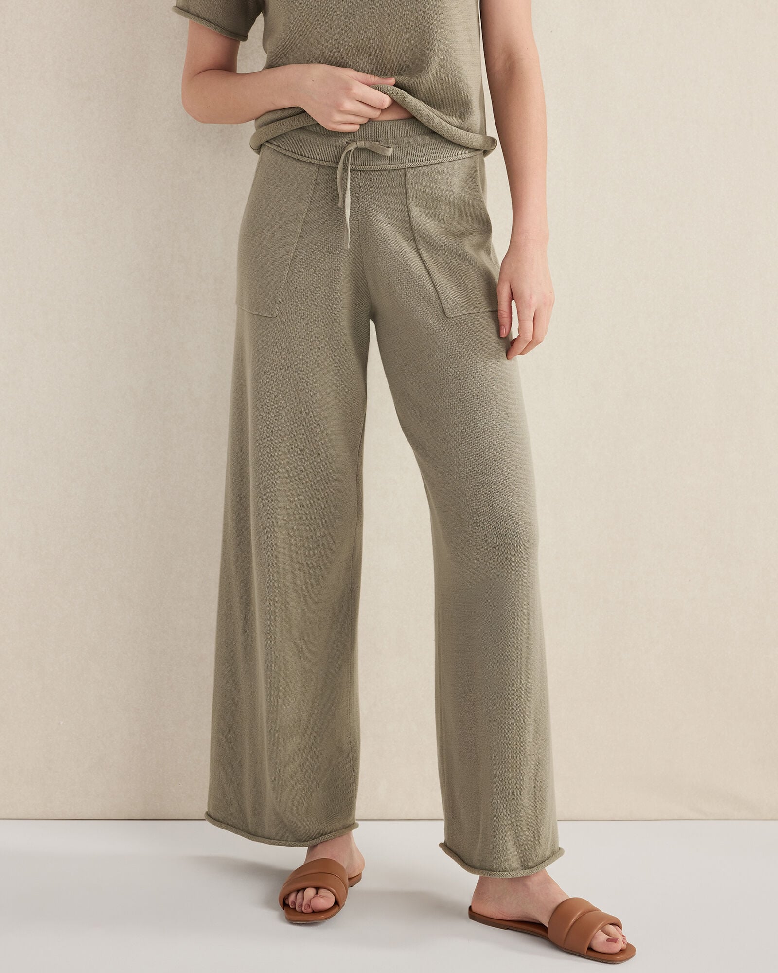 White Brown Organic Cotton Narrow Pants main image 1