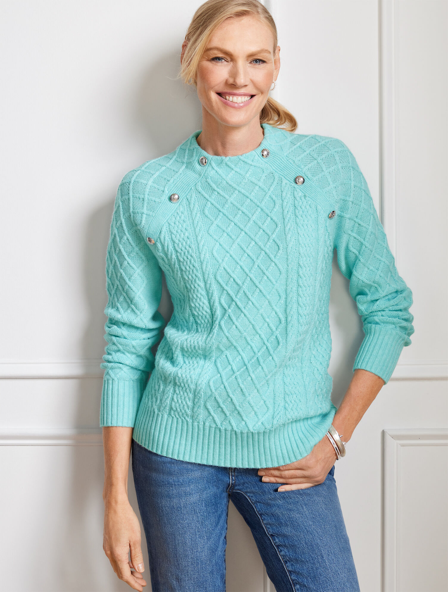Mockneck Cable Knit Sweater
