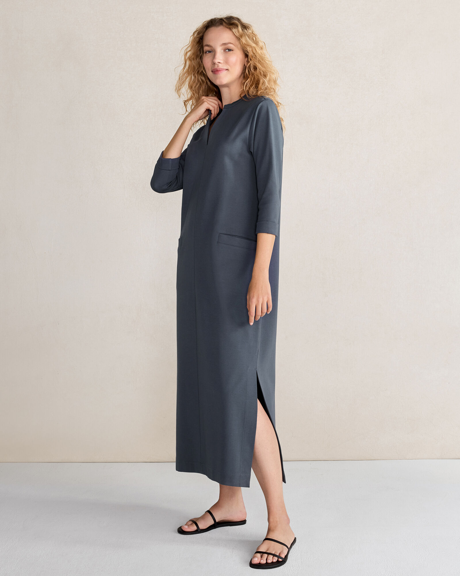 Polished Lounge Split-Neck Dress