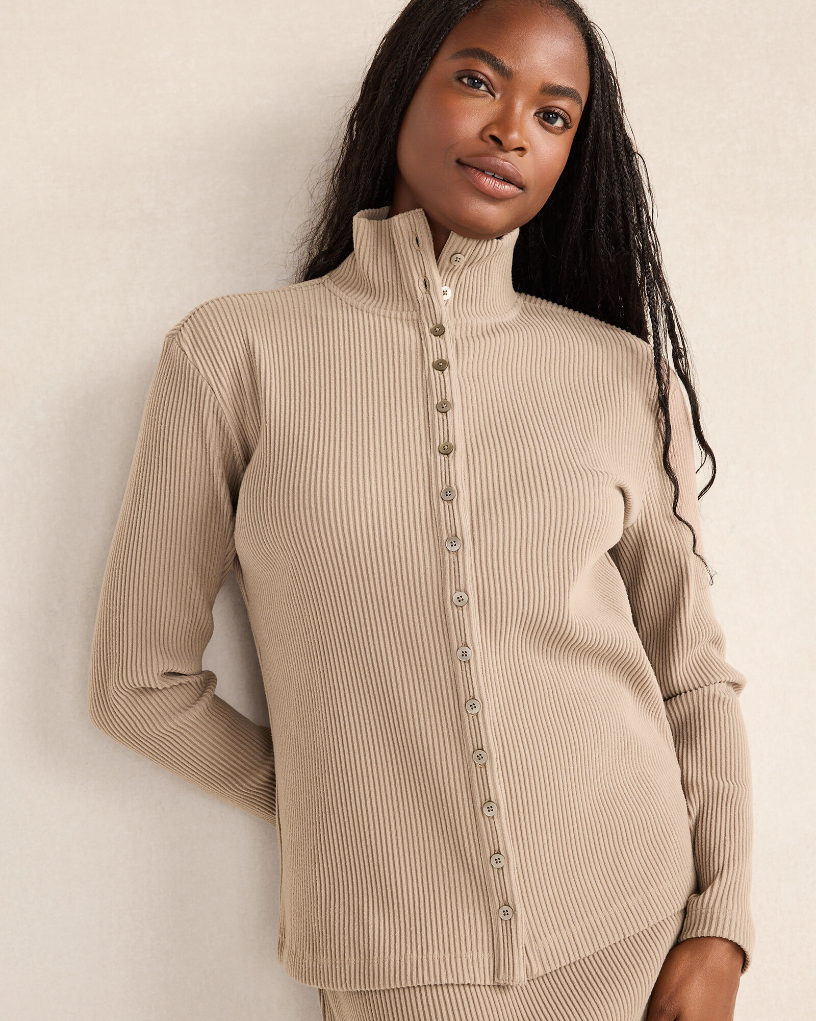 Ottoman Rib Button-Front Top