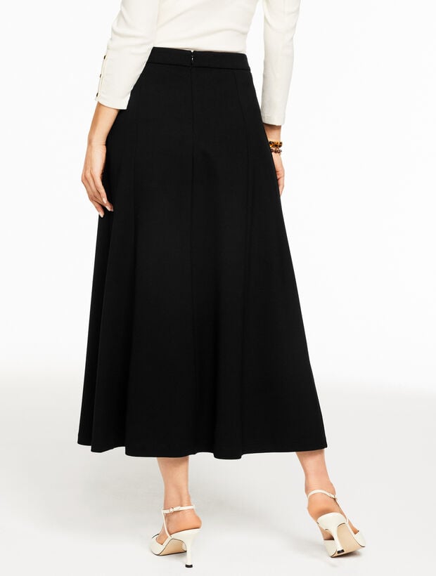 LADIES PONTE TOP STITCH PANELED A-LINE MIDI SKIRT main image 0