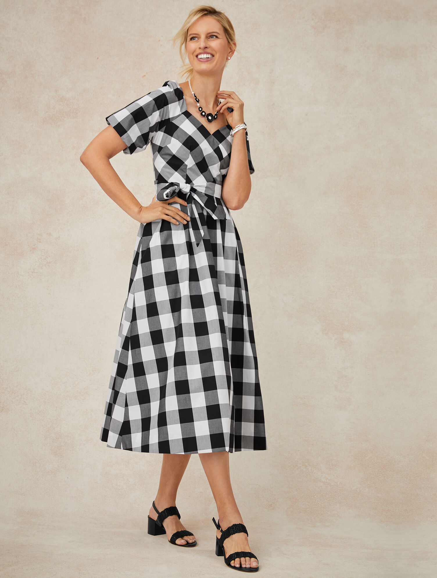 Zinnia Gingham Fit & Flare Poplin Dress Talbots
