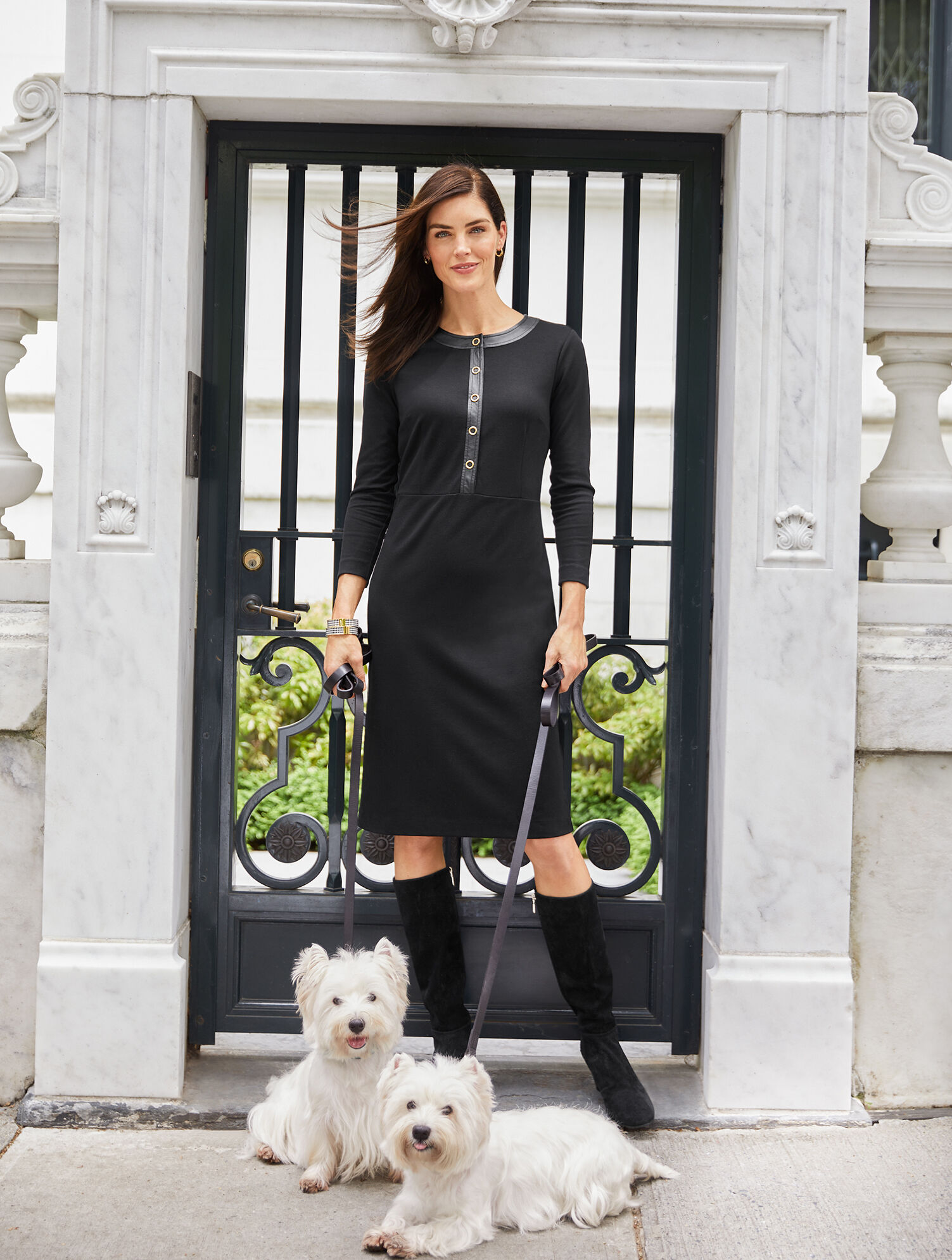 Ponte Faux Leather Trim Dress | Talbots