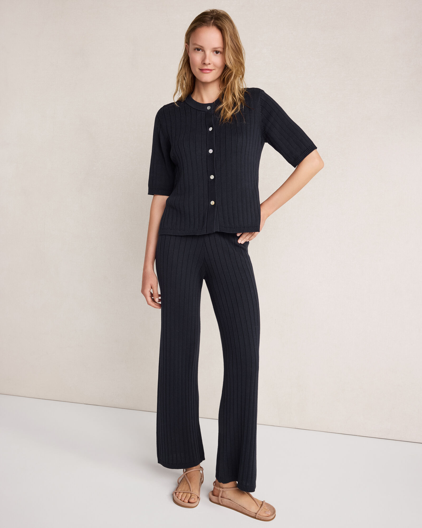 Organic Cotton Ribbed Wide Leg Pants