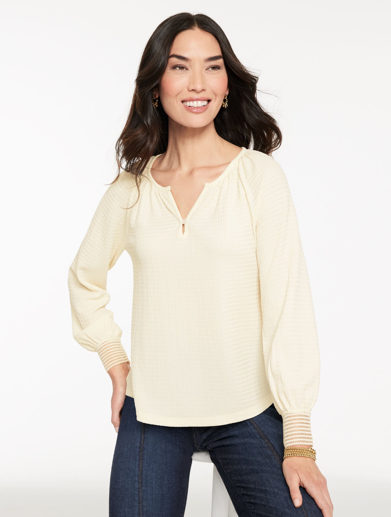Crinkle Split Neck Top
