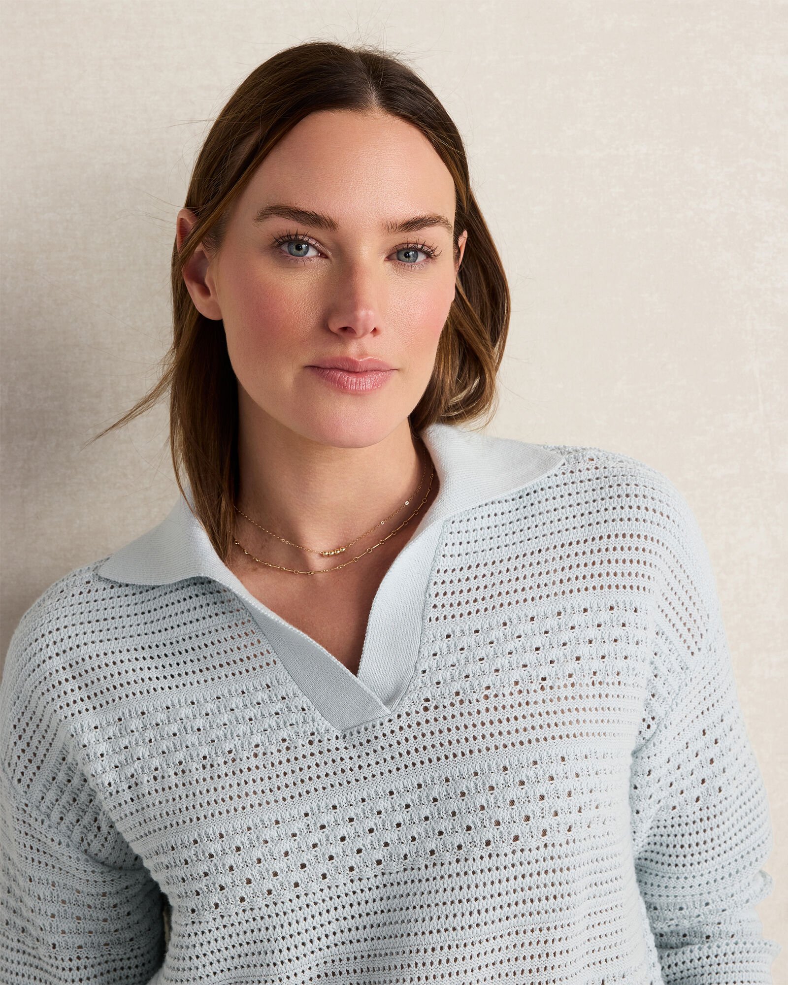 Cotton Mixed Stitch Johnny Collar Sweater