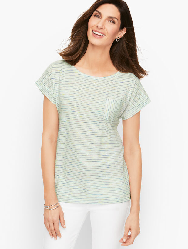 Drop Shoulder Pocket Tee - Paradise Stripe