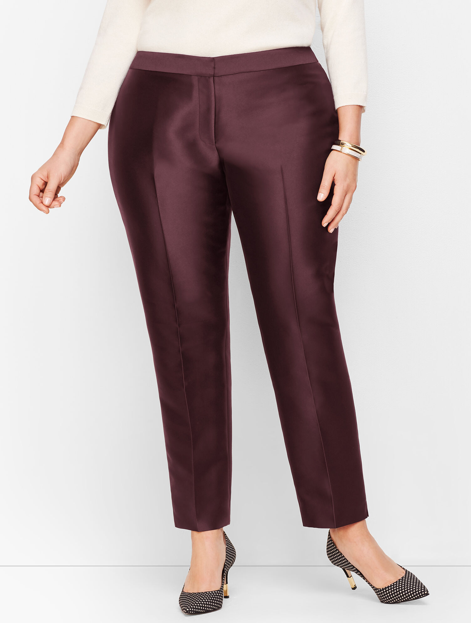 Plus Size Silk Gazar Tailored Ankle Pants