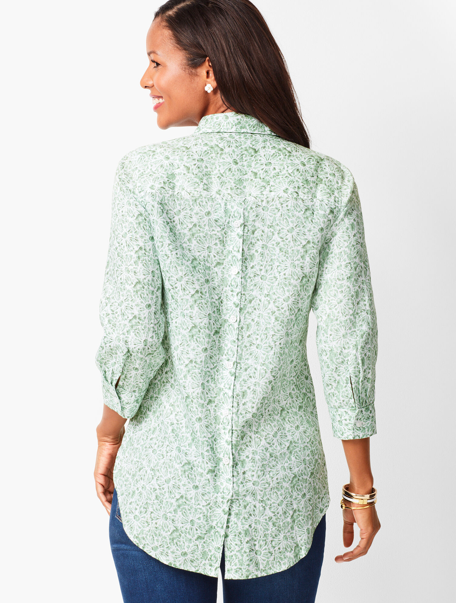 Button-Back Linen Tunic - Batik Floral