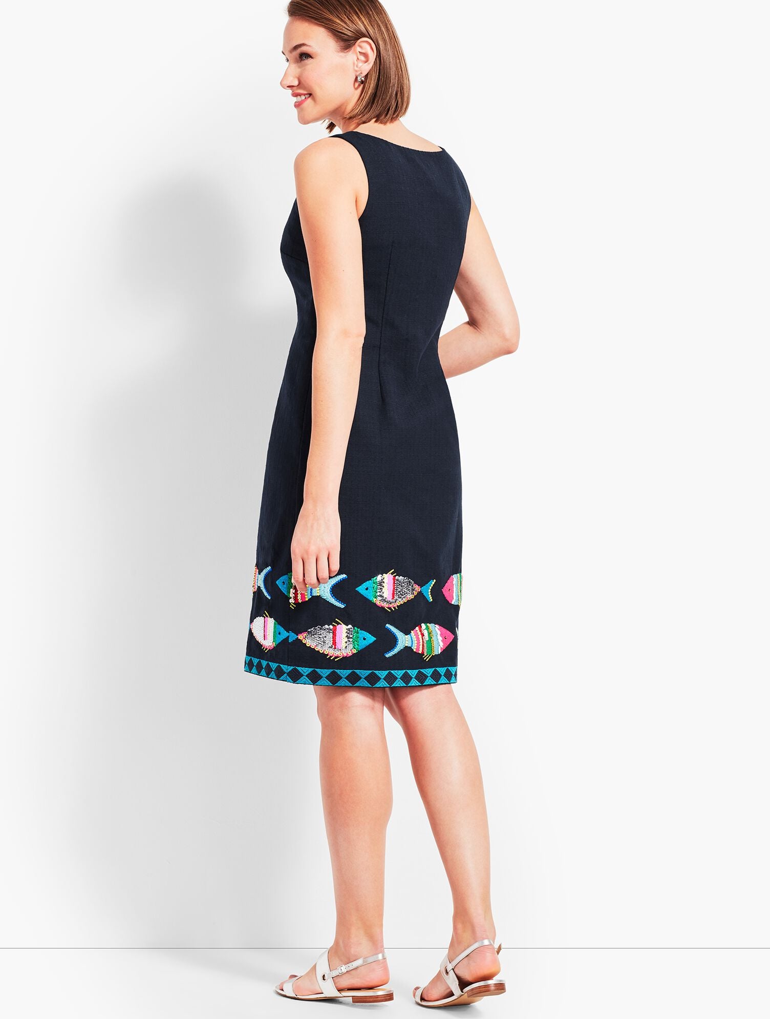 embroidered sheath dress Bell Sleeve Floral Embroidered Illusion Sheath Dress In Navy Pink Multi, Navy/Pink Multi / Regular / 20 main image 0