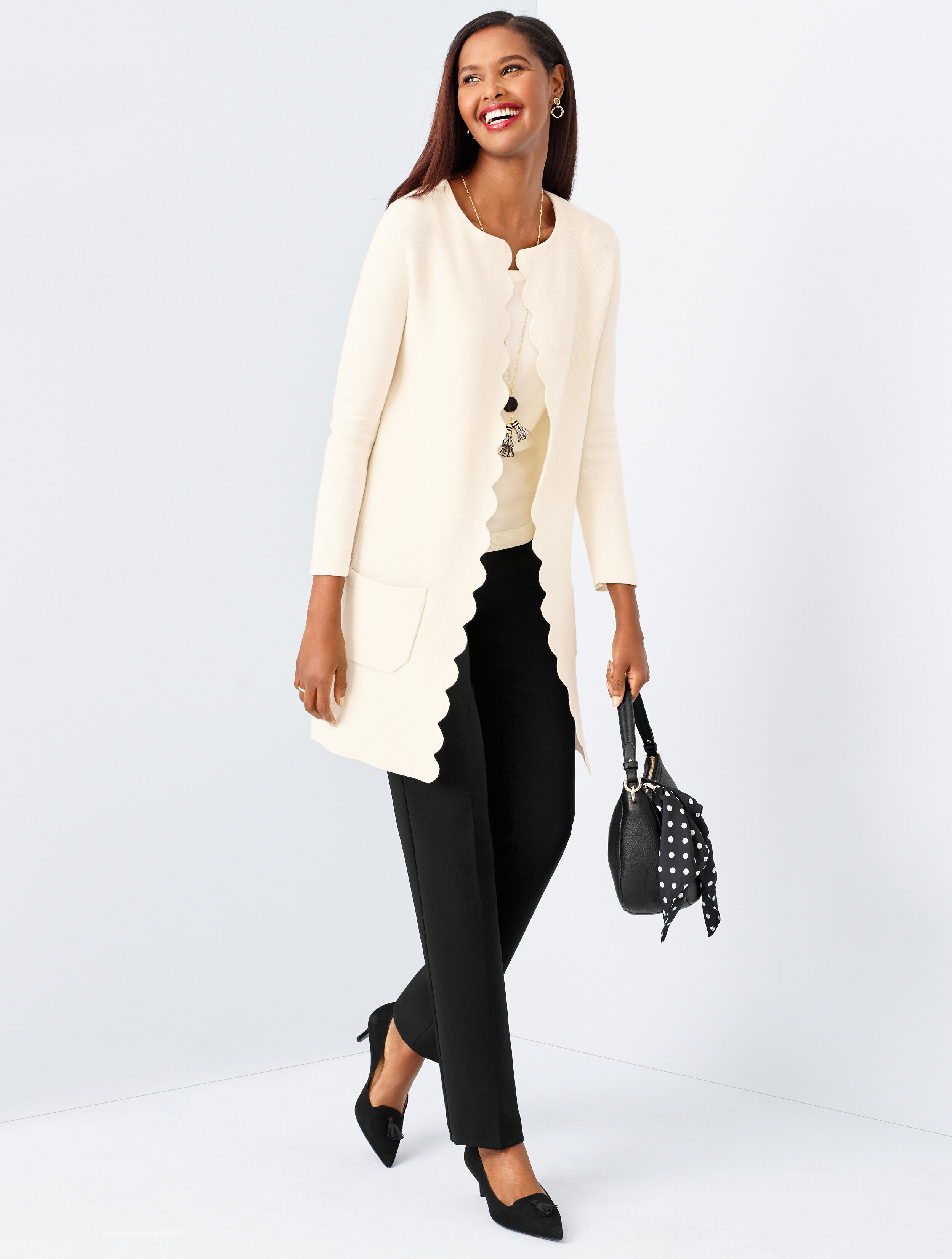 Scallop-Edge Open Front Cardigan | Talbots