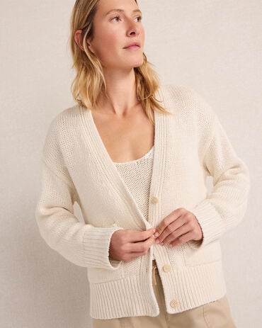 Cotton Linen Plaited V-Neck Cardigan