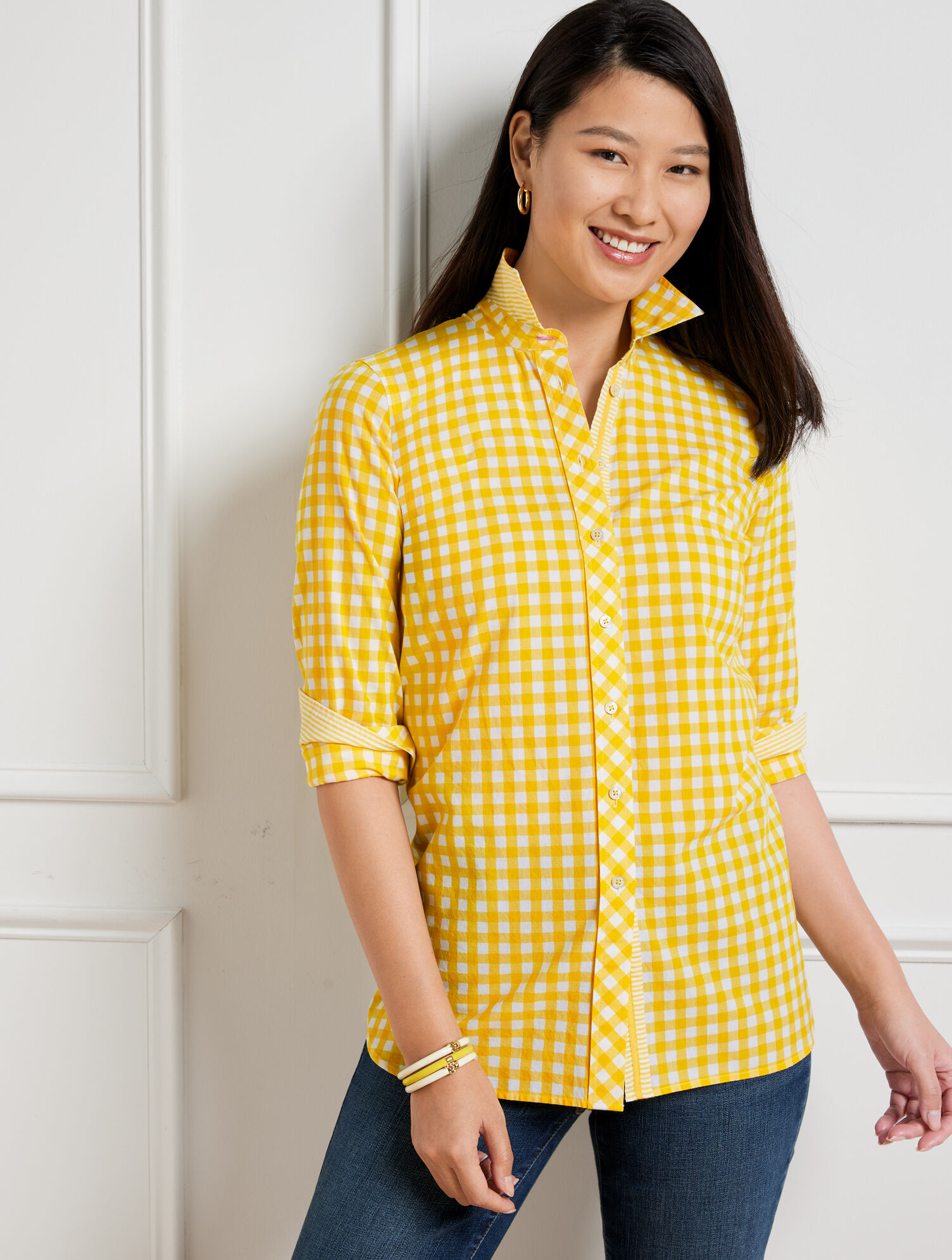 Cotton Button Front Shirt Picnic Gingham Talbots