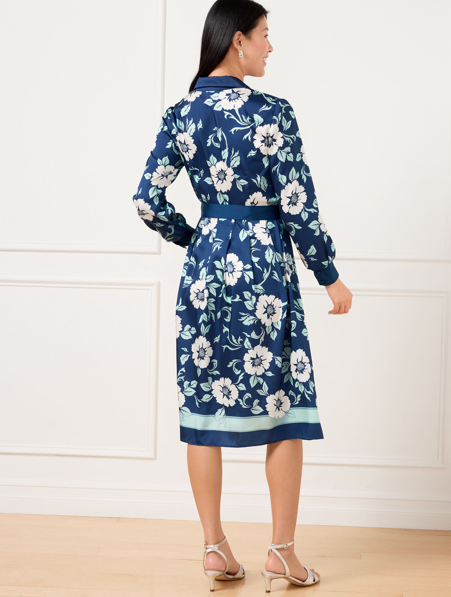 Tawny Floral Jacquard Short Dress with Waist Tie