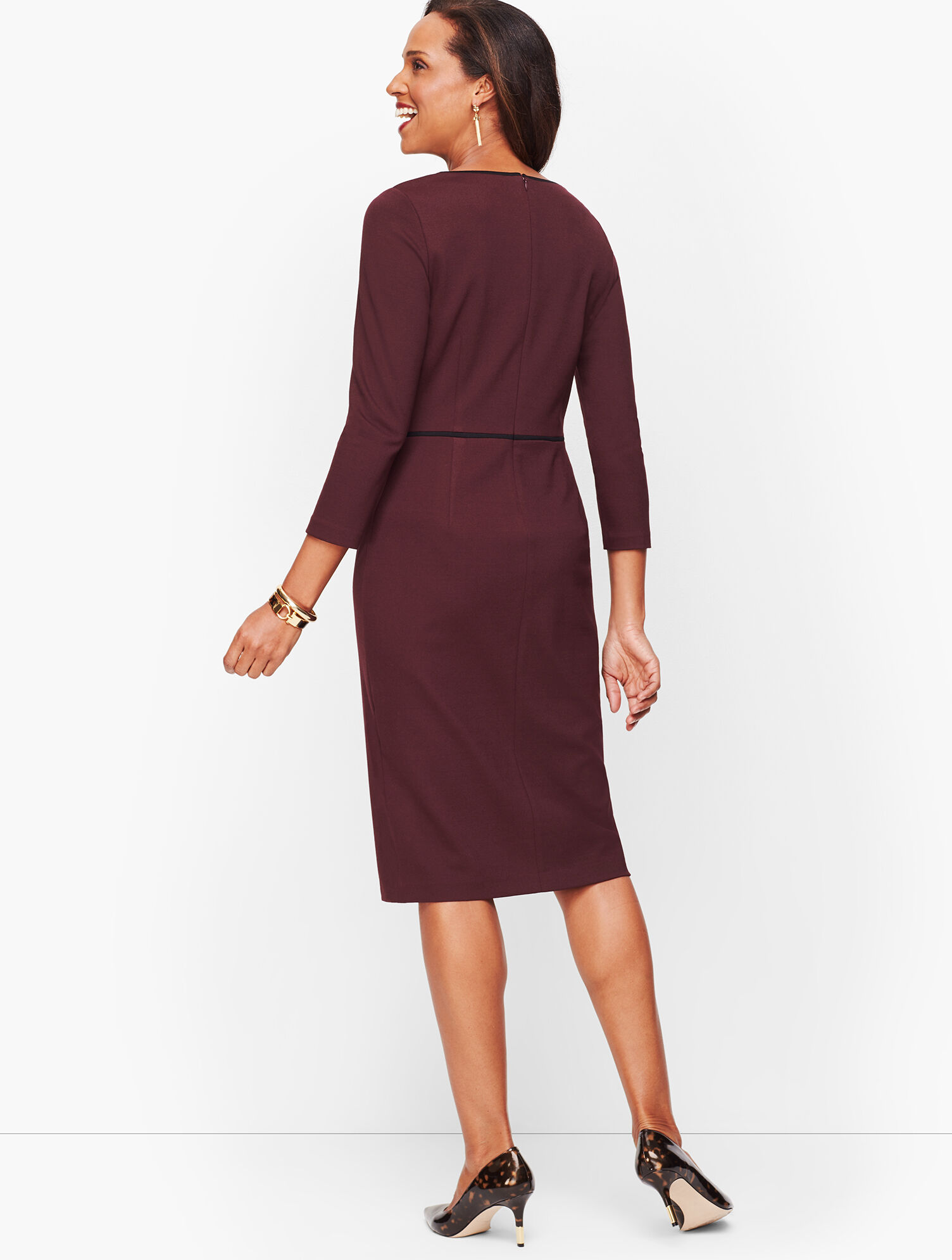 Tipped Ponte Sheath Dress - Black &amp; Burgundy