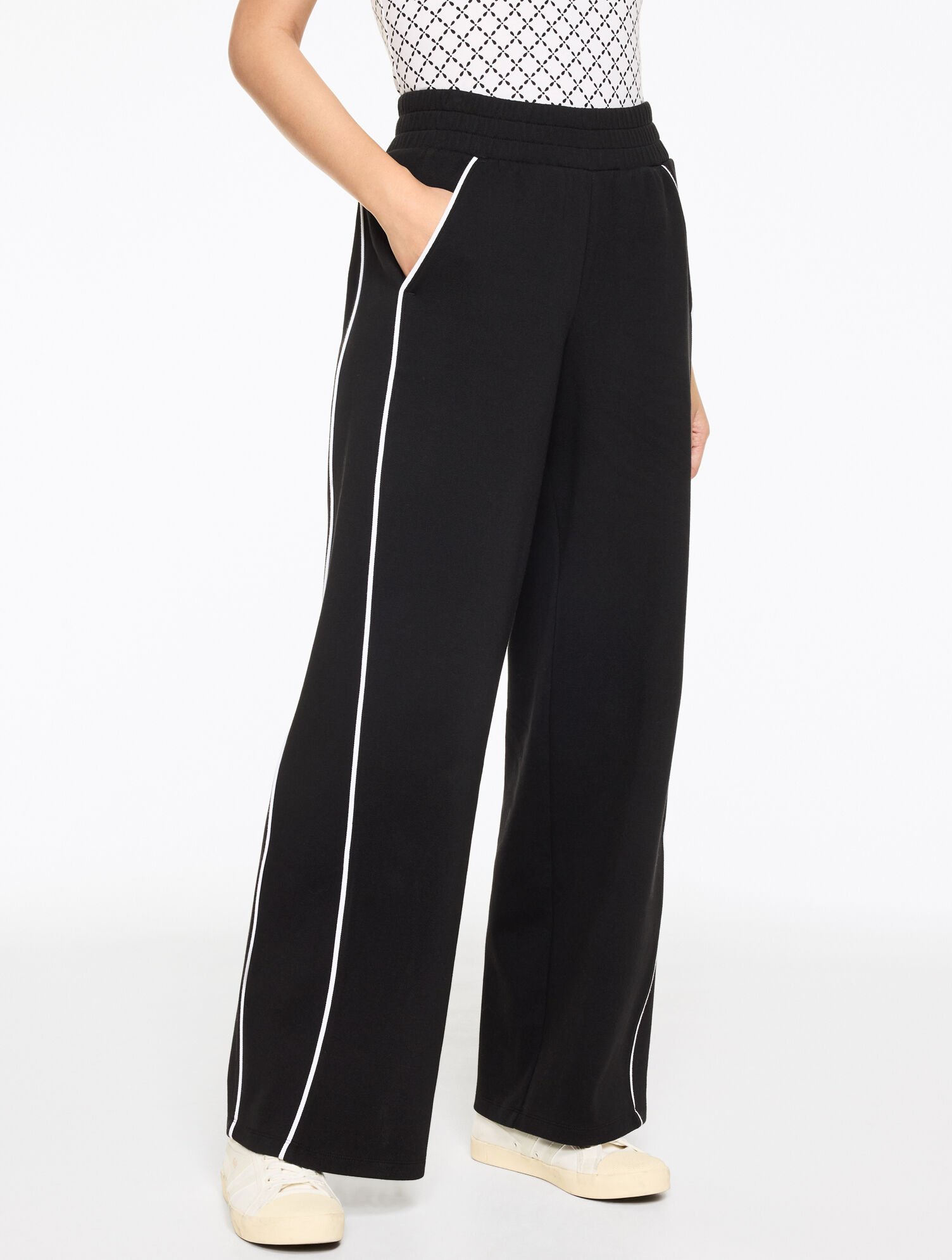 Wide Leg Piped Piqu&eacute; Track Pants