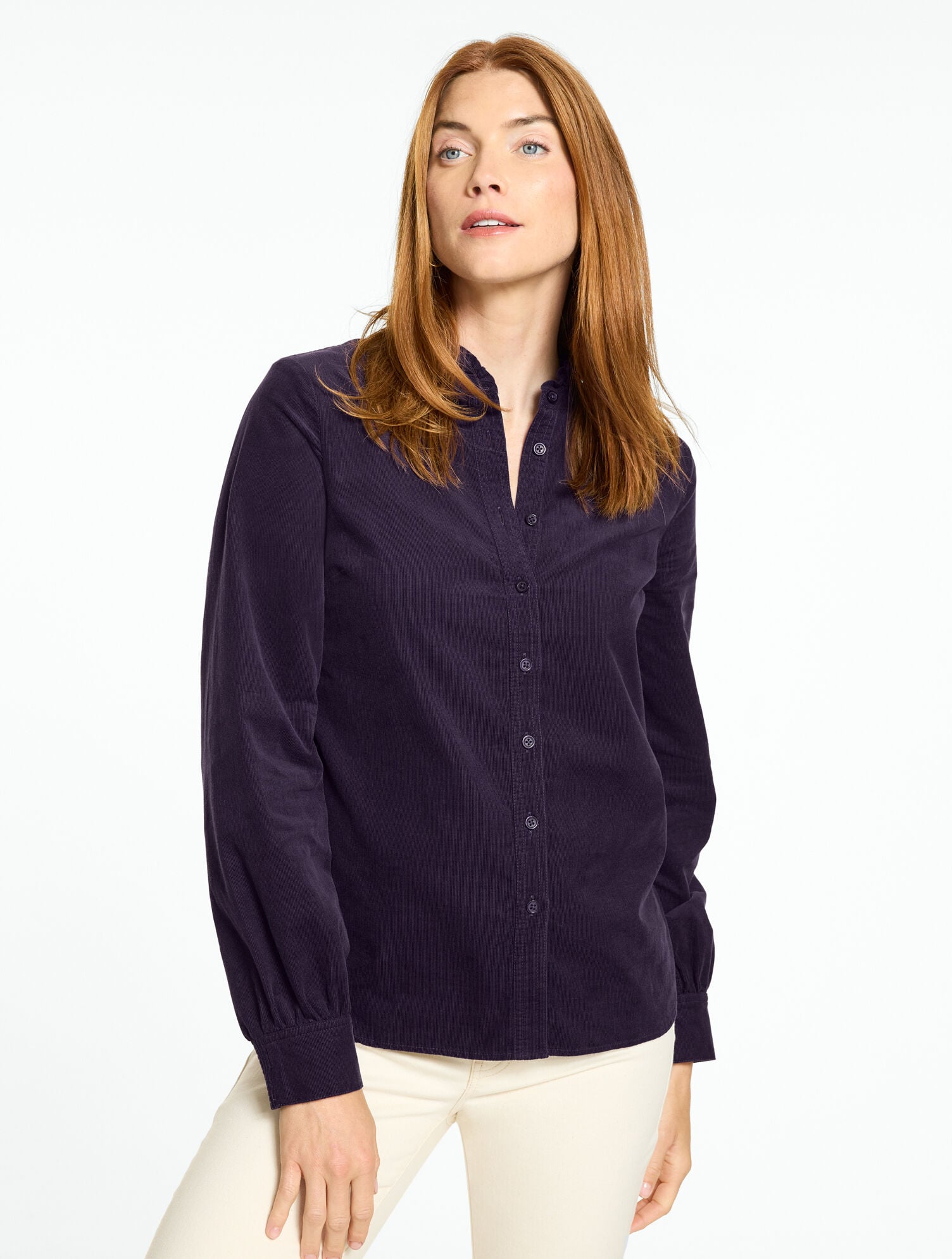Ruffle Neck Corduroy Top