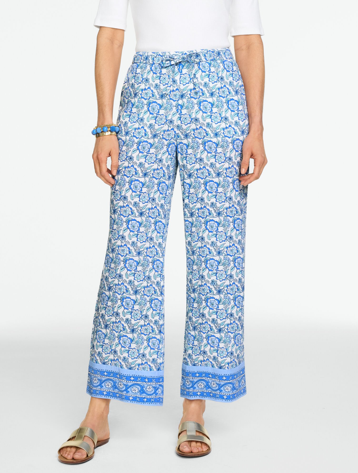 Straight Leg Pull-On Pants - Floral Vines