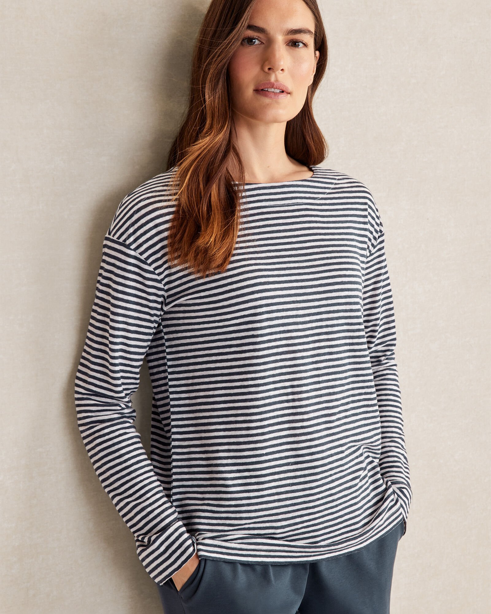 Linen Jersey Striped Boatneck Tee | Haven Well Within