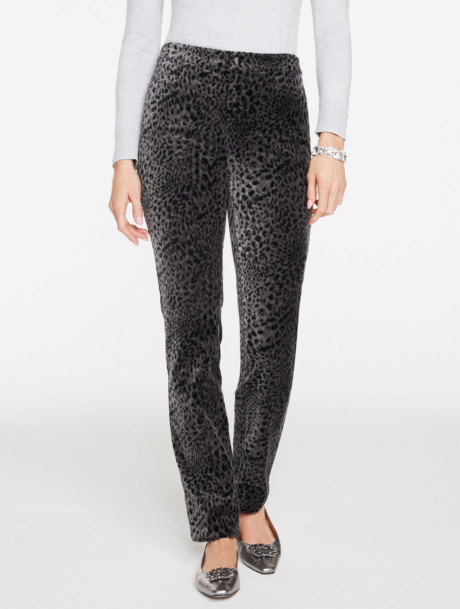 Straight Leg Velveteen Pants - Swirly Leopard