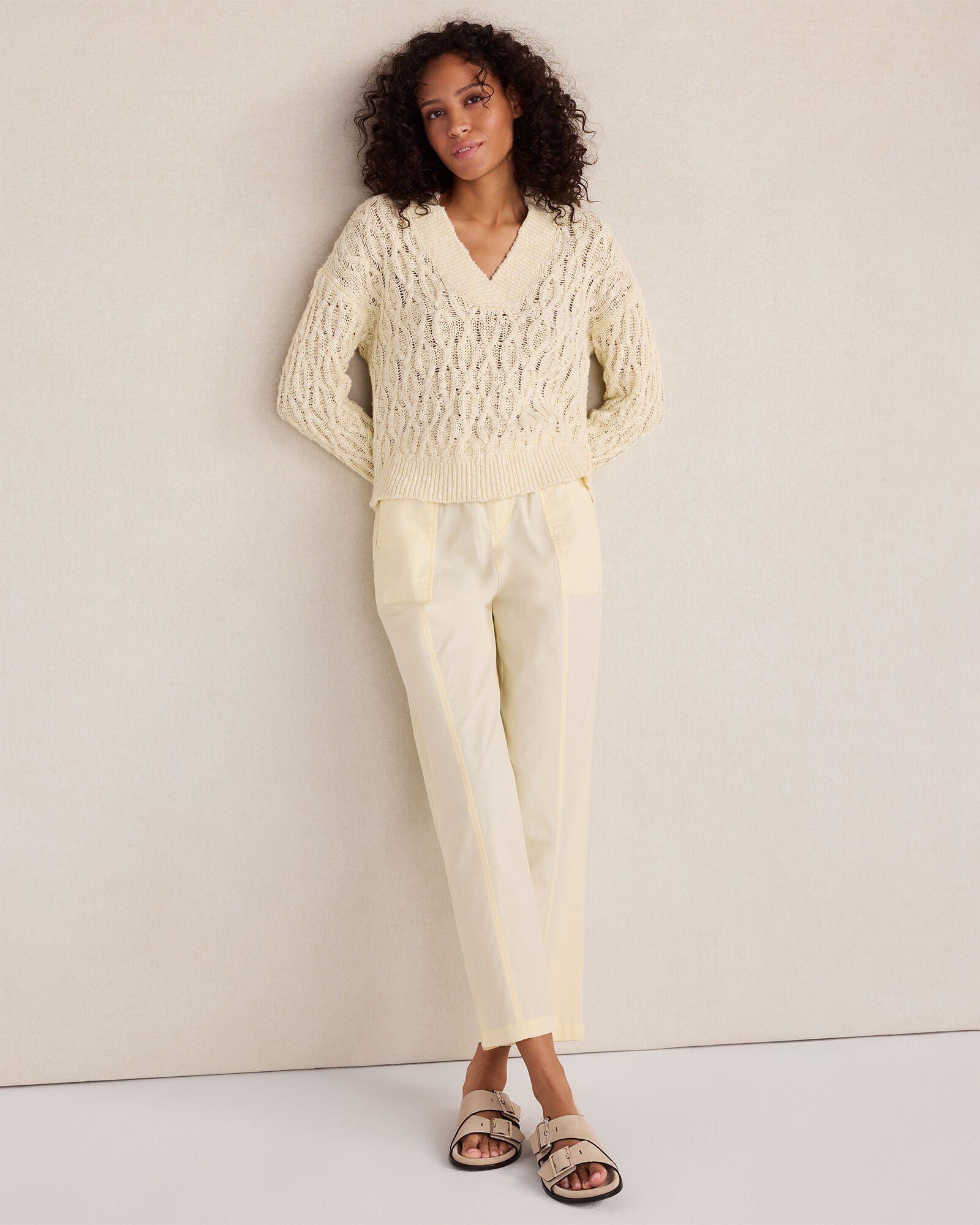 Slubby Cotton Linen V-Neck Sweater