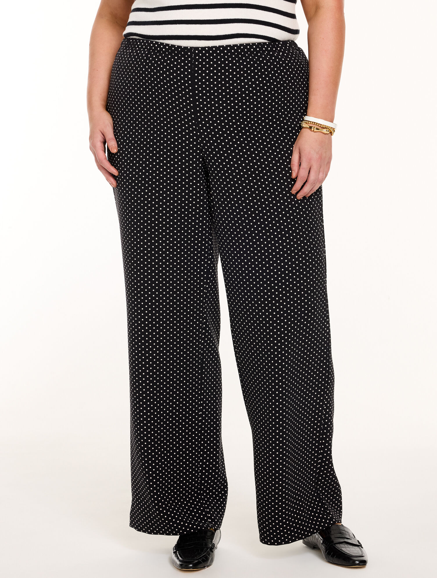 Polished Crepe Wide Leg Pull-On Pants - Micro Dots