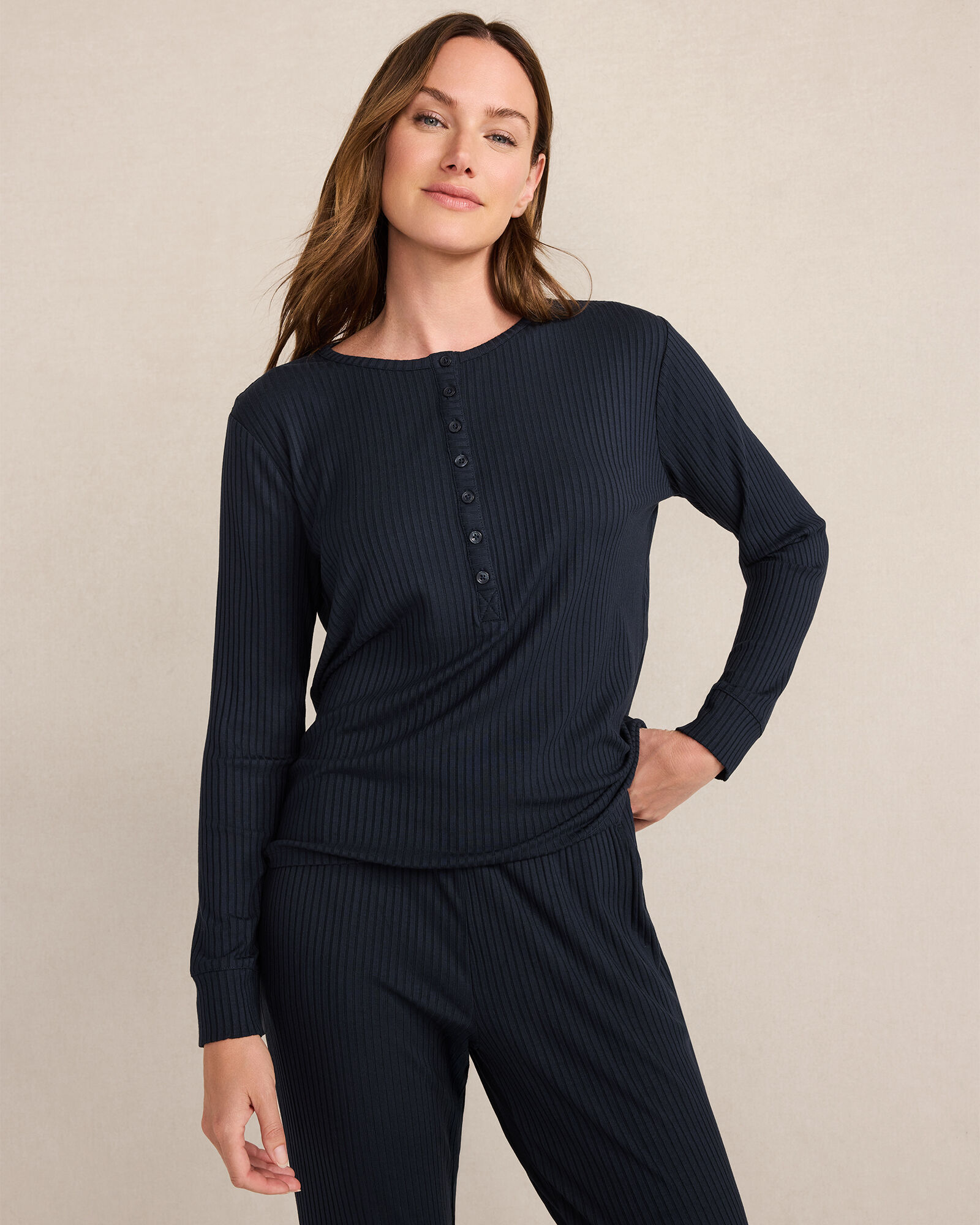 Drapey Rib Knit Henley