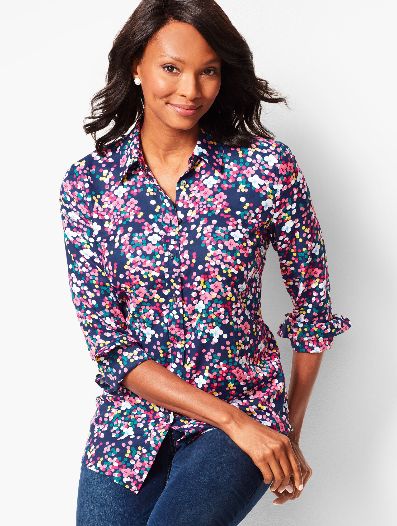 Floral Dot Print Classic Cotton Shirt | Talbots