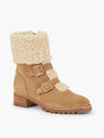 Tish Buckle Faux Sherpa Trim Suede Ankle Boots