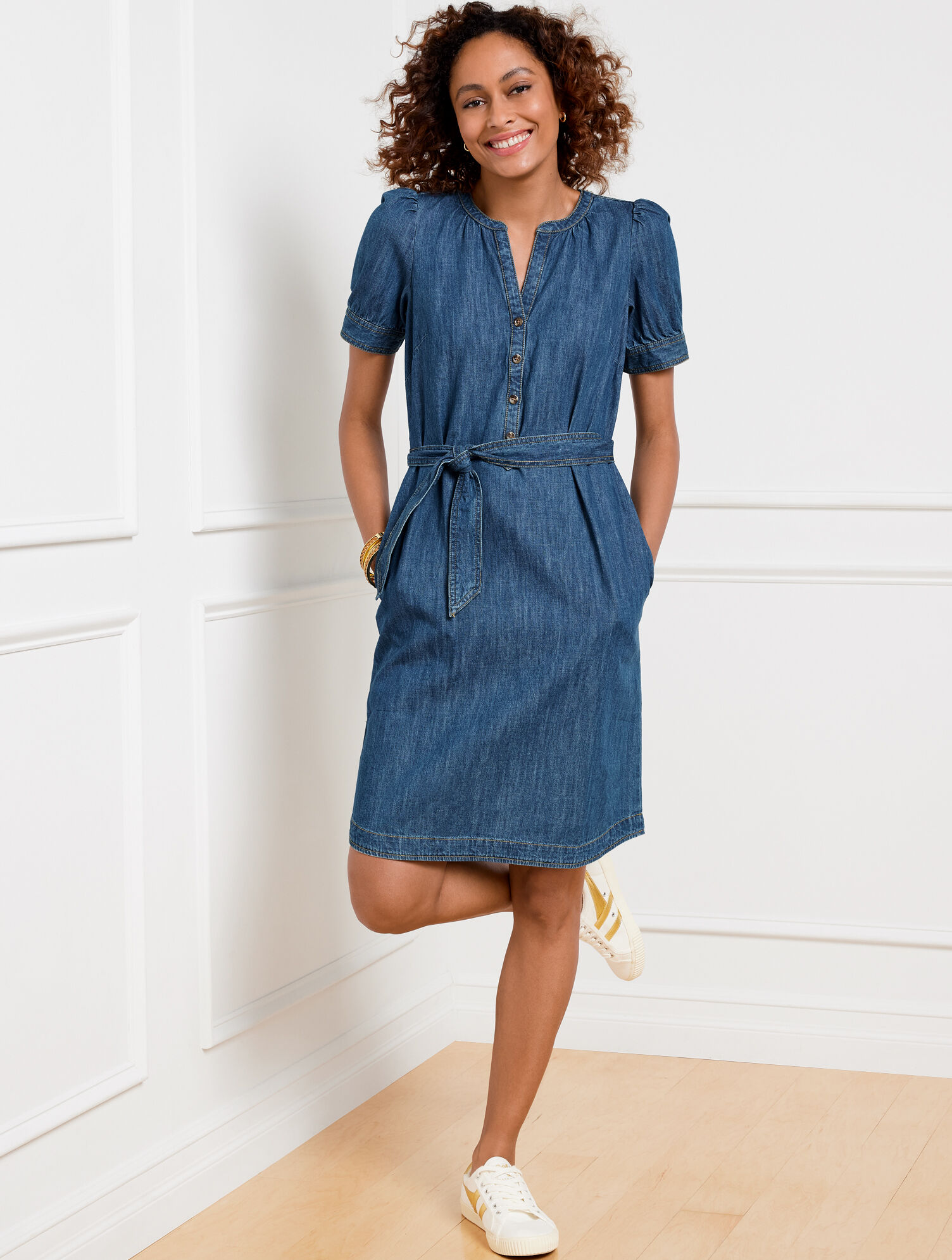 Puff Sleeve Denim Shirtdress Talbots