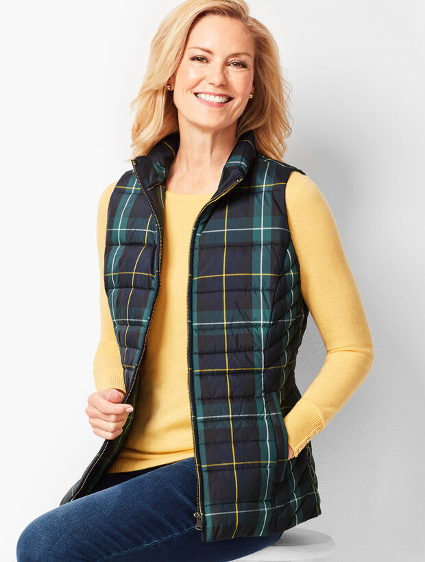 Plaid Down Puffer Vest Talbots