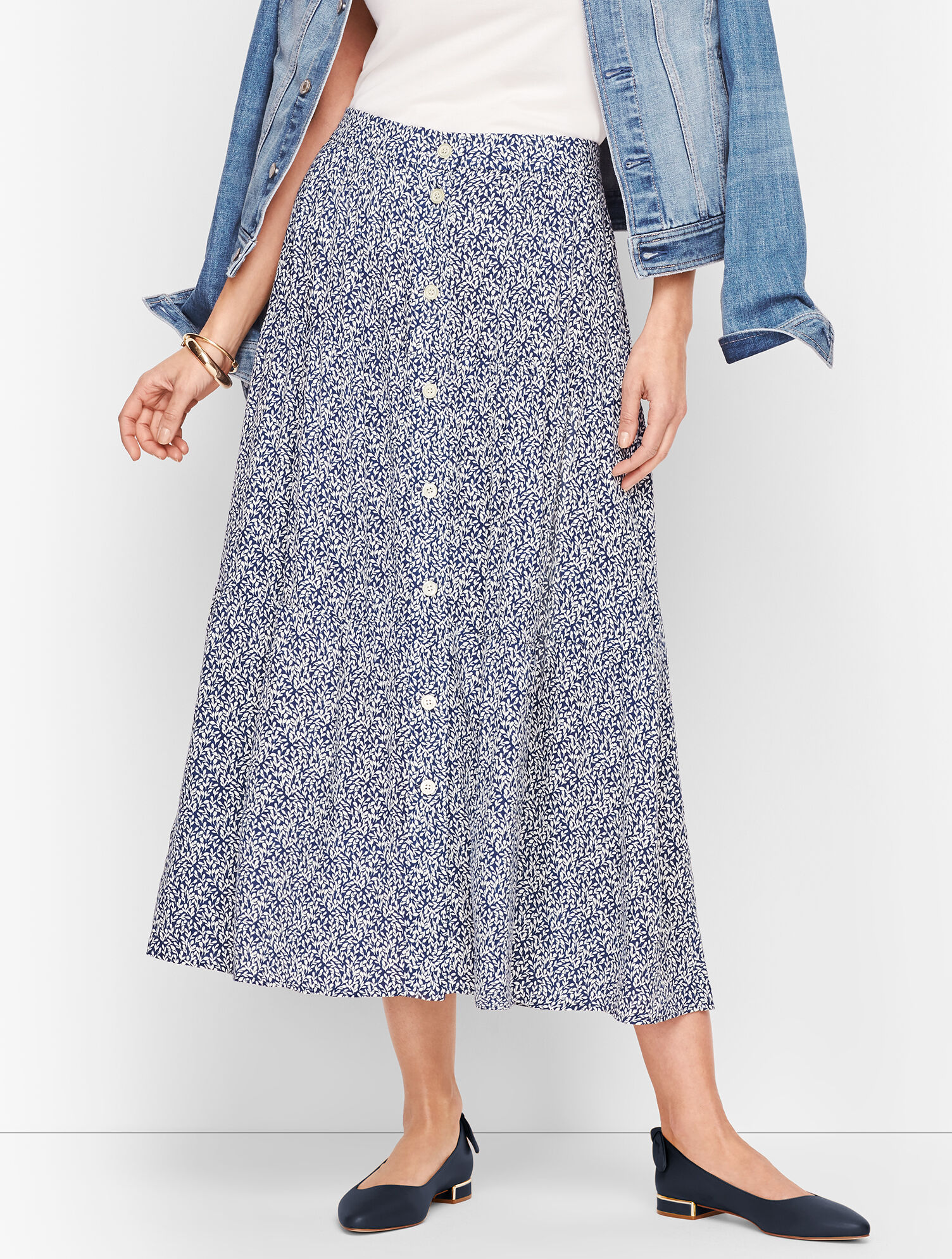 Tiered Button Front Skirt - Floral Vine Print