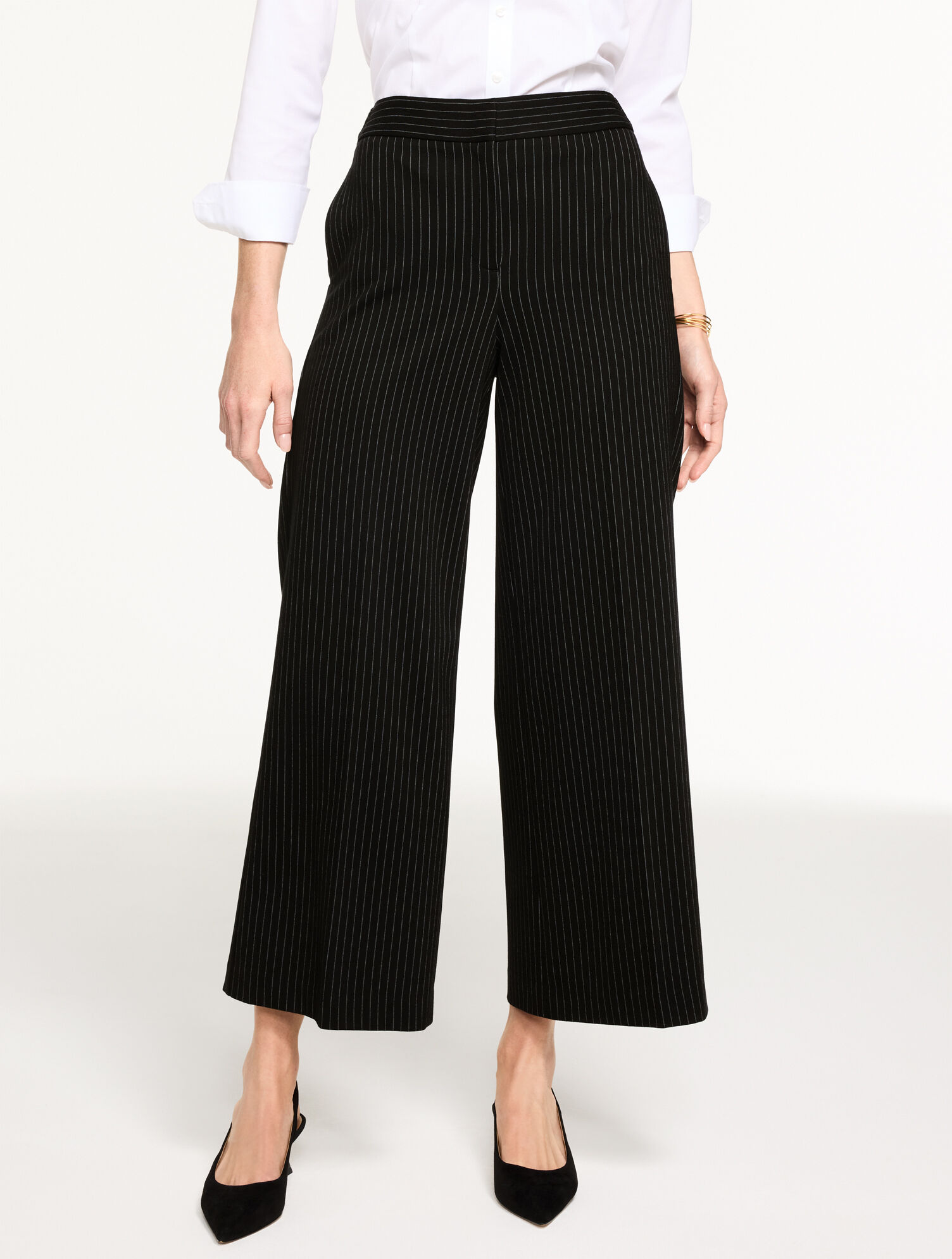 Wide Ankle Pinstripe Ponte Pants