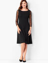 Mesh-Dot Ponte Fit and Flare Dress