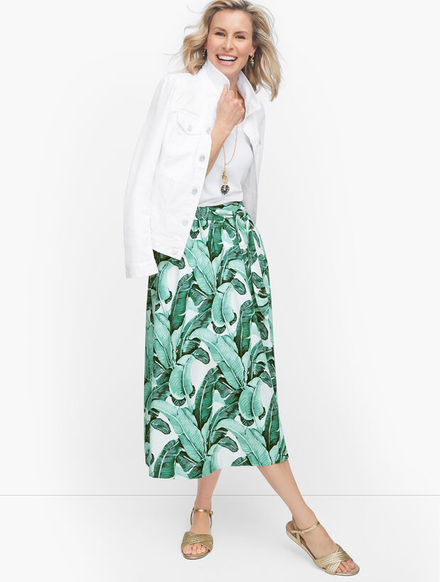 Linen Palm Leaves Midi Skirt
