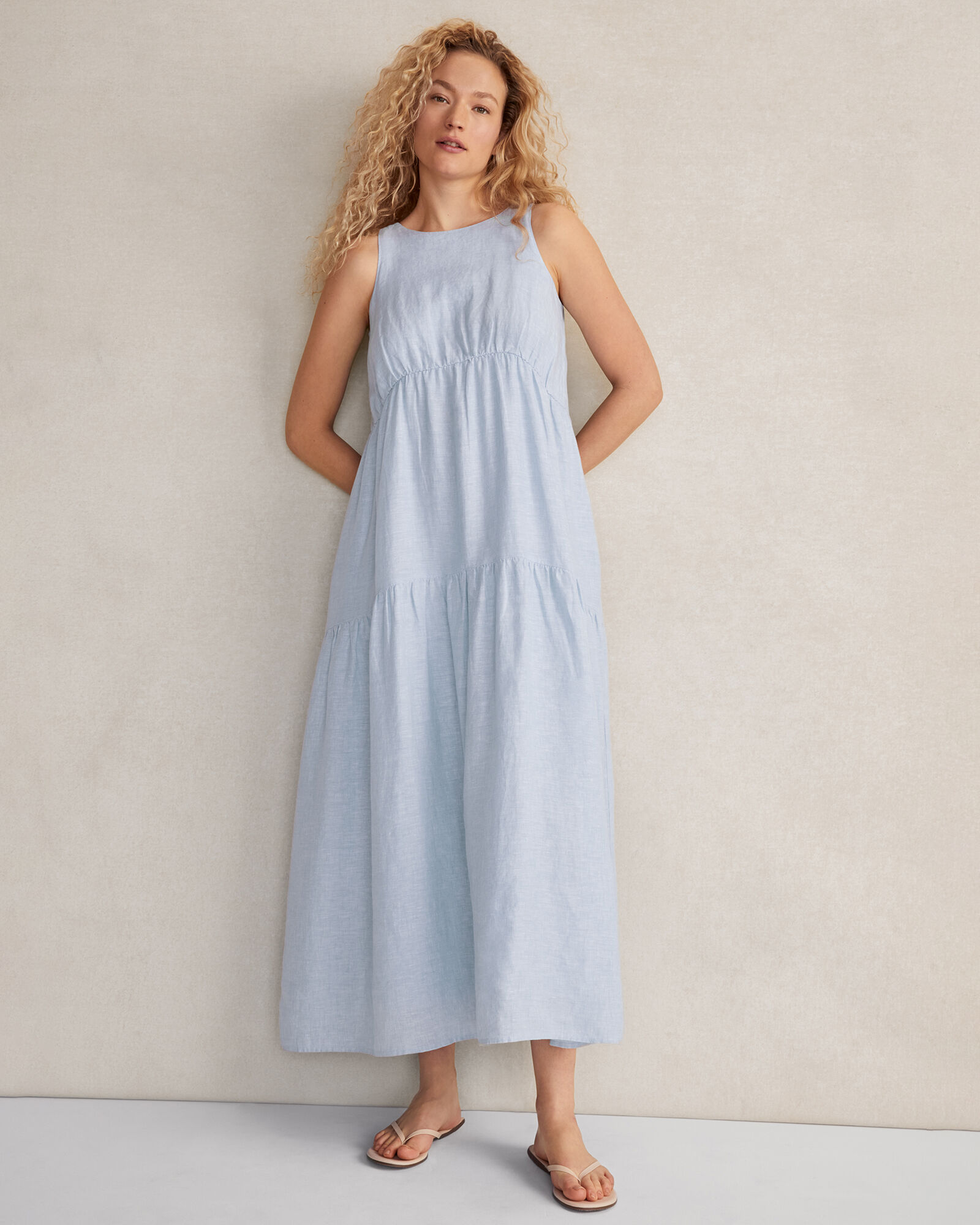 Linen Sleeveless Tier Dress