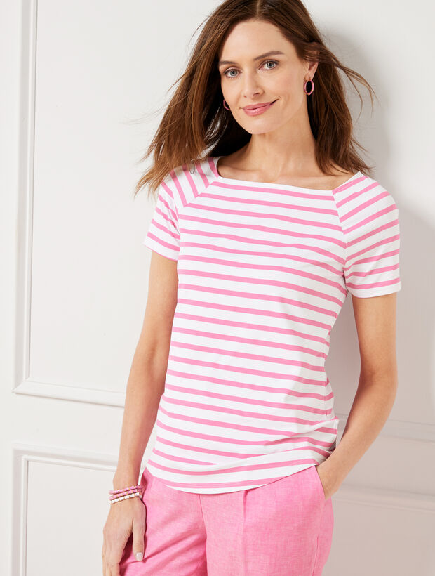 Talbots Effortless Jersey Square Neck Top Riviera Stripe Talbots