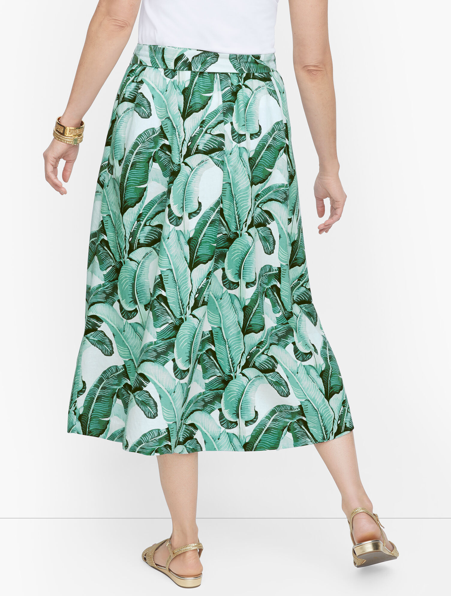 Linen Palm Leaves Midi Skirt